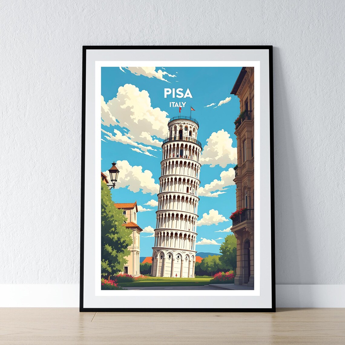Leaning Tower of Pisa Italy Classic Landmark Vintage Travel Art Poster