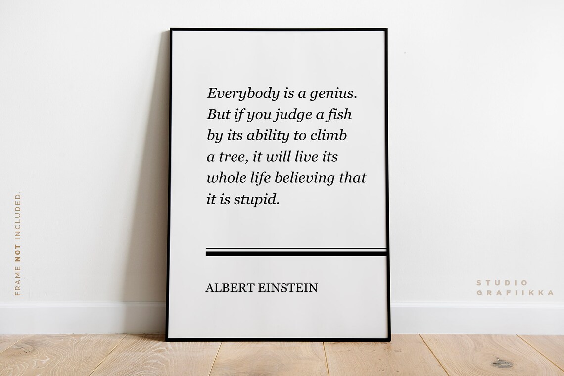 Albert Einstein Everybody Is A Genius Fish Quote Minimalist Poster - Image 2