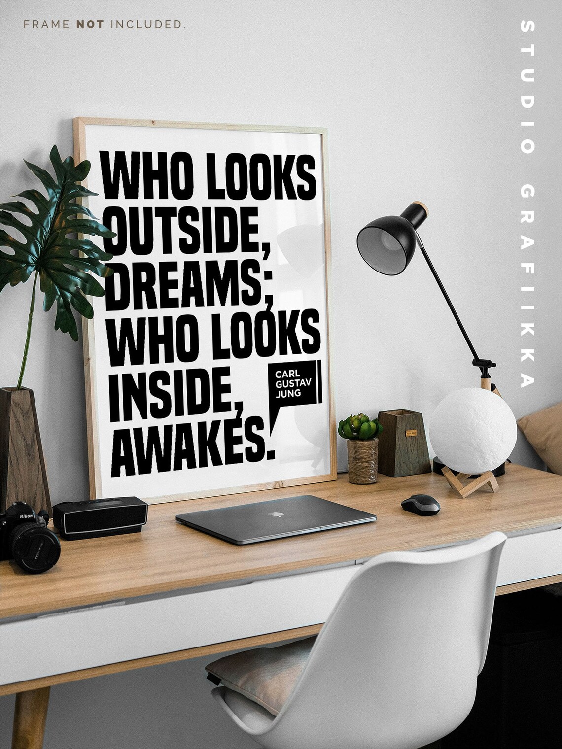 Carl Gustav Jung Who Looks Outside Dreams Inside Awakes Bold Quote Poster - Image 2