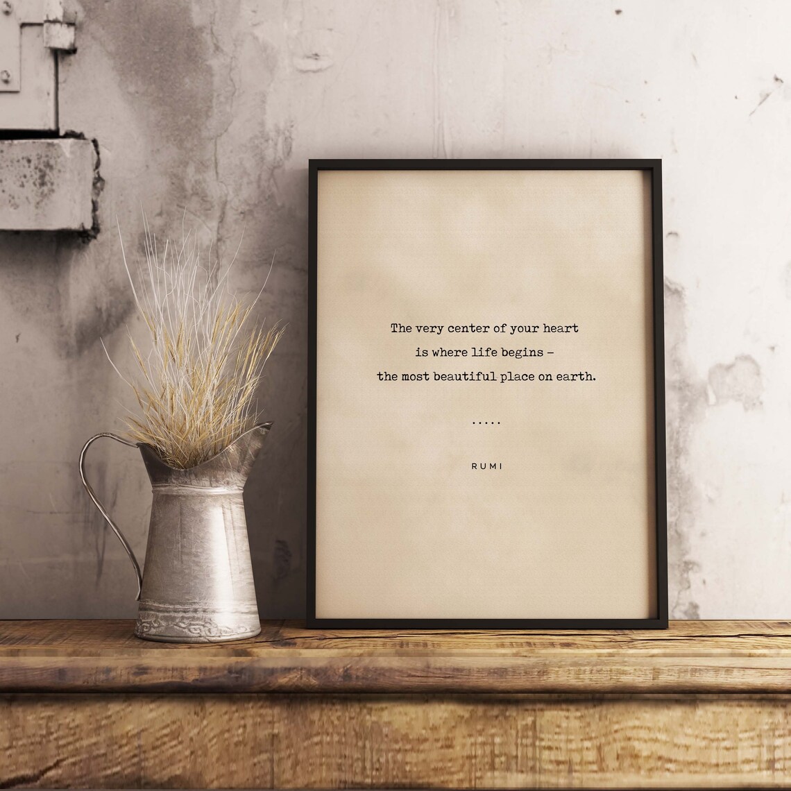 Rumi Center of Your Heart Where Life Begins Typewriter Poster - Image 3
