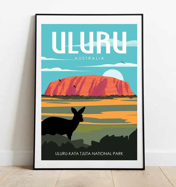 Uluru Retro Travel Poster, Australia Wall Art