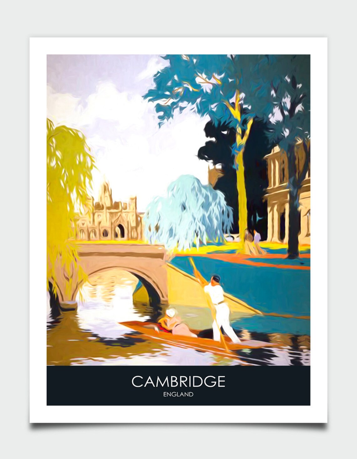 Cambridge Retro Travel Poster, River Cam Punting Print - Image 3