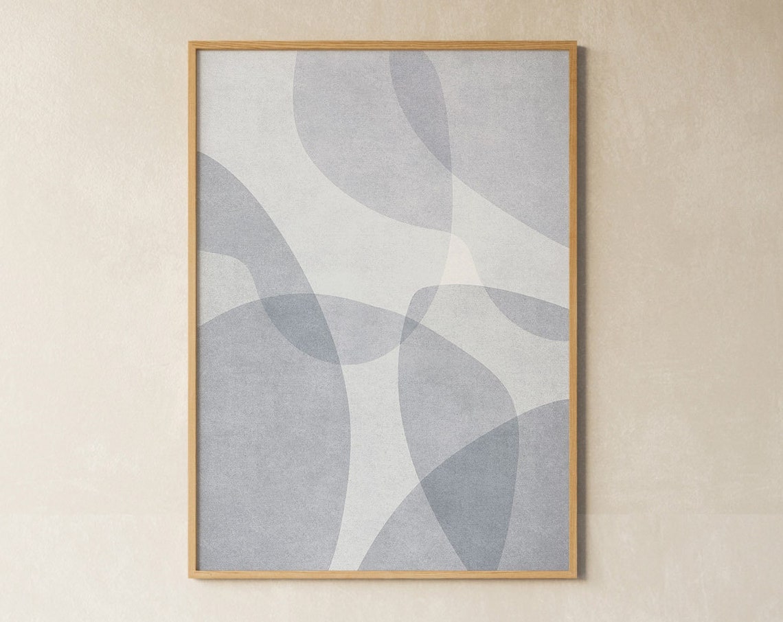 Pale Blue Overlapping Curved Bands Soft Abstract Watercolor Poster - Image 4