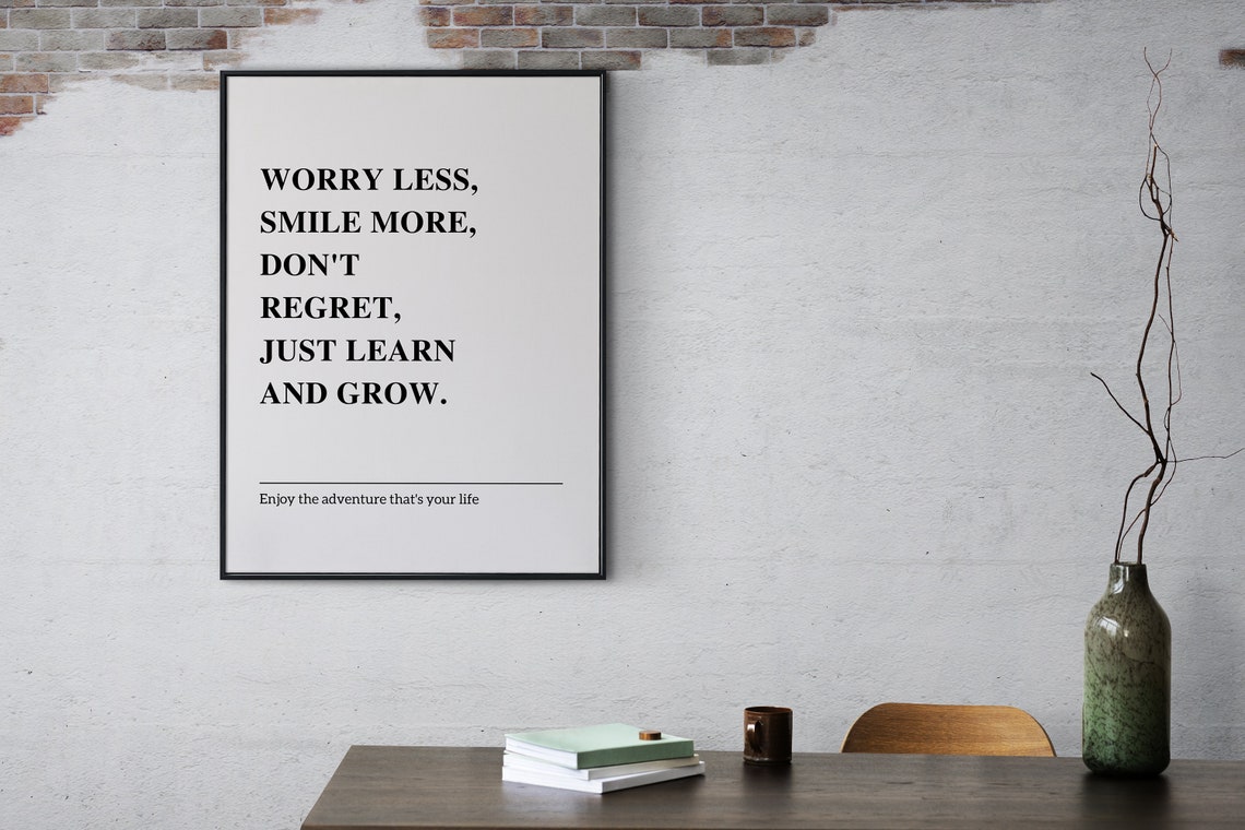 Worry Less Smile More Dont Regret Wall Art Inspirational Quotes Art Black And White Office Decor Poster Art - Image 2