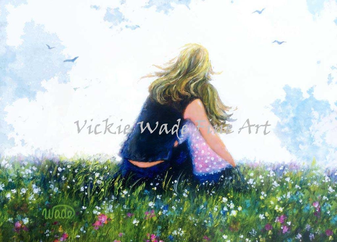 Blonde Mother and Daughter Hugging in Wildflower Meadow Poster