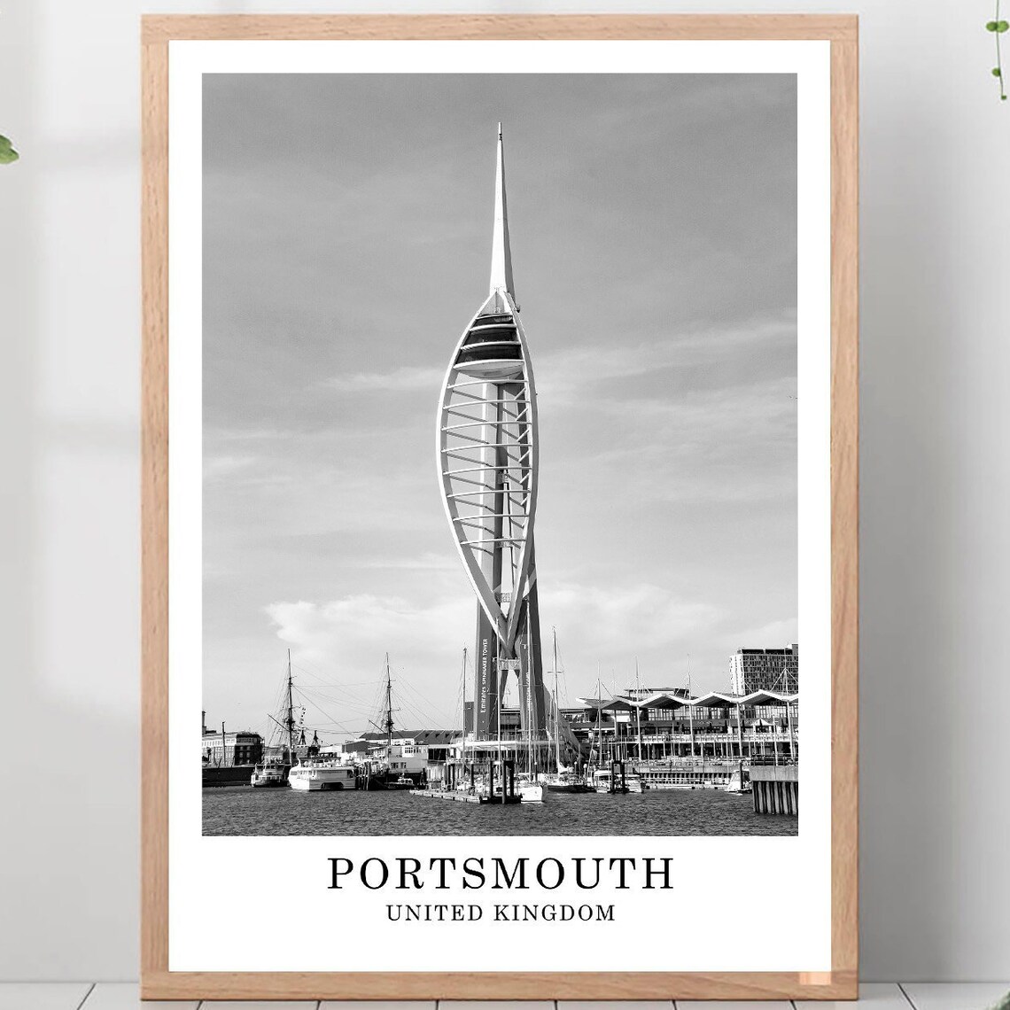 Portsmouth UK Spinnaker Tower Harbour Black And White Photo Poster