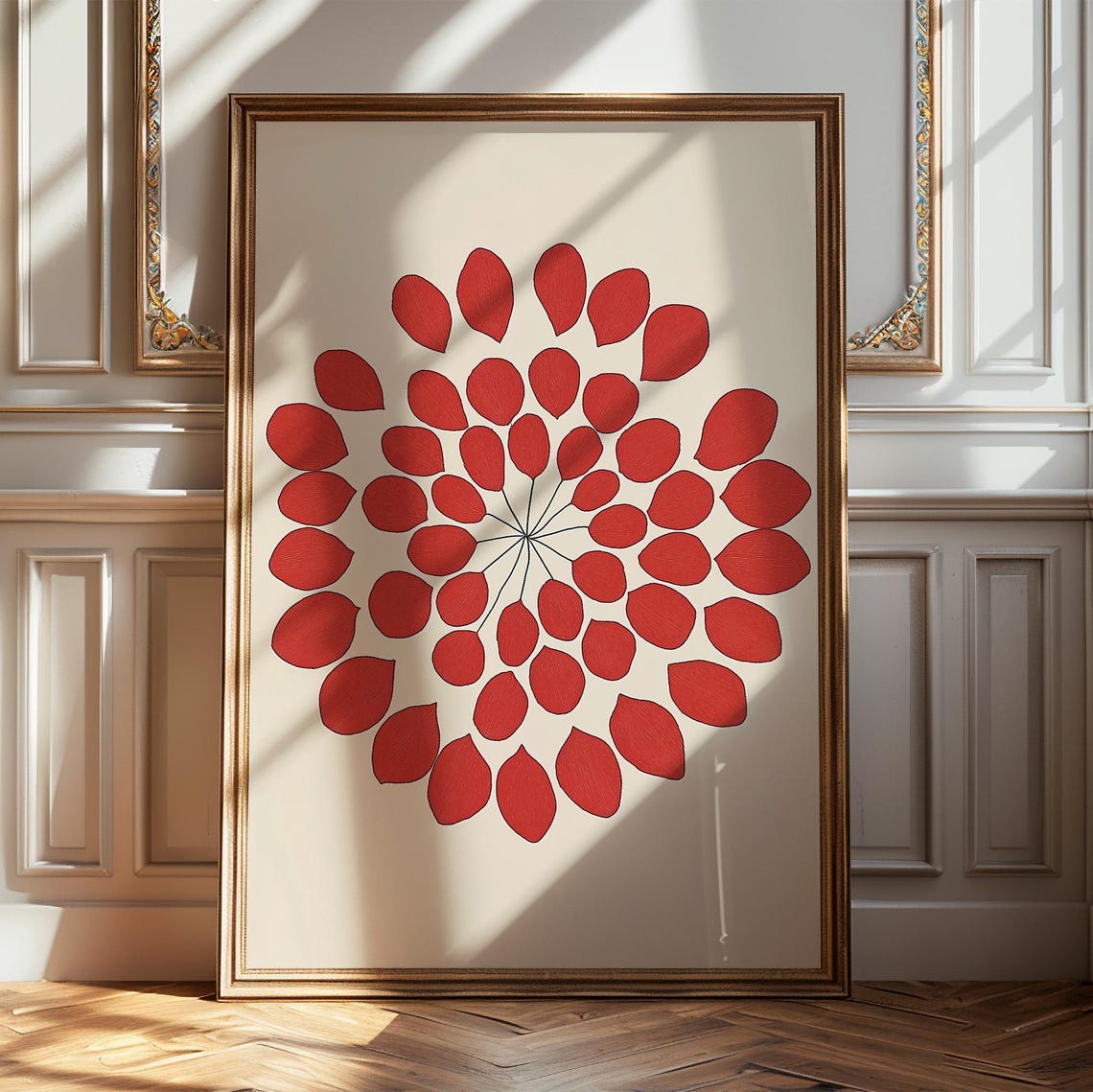Red Dot Mandala Radial Abstract Japandi Minimalist Art Poster