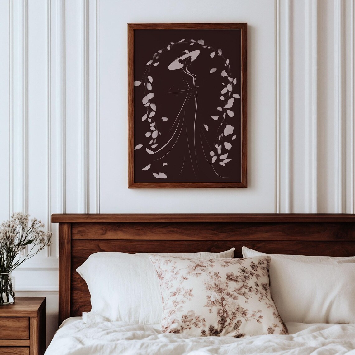 Elegant Woman in Hat Silhouette Falling Petals Dark Romantic Poster - Image 3