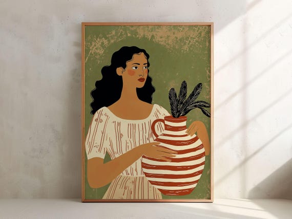 Large Abstract People Art Wall Decor Mid Century Poster Modern Colorful Artwork Black Woman Portrait Beautiful Bedroom Art 184