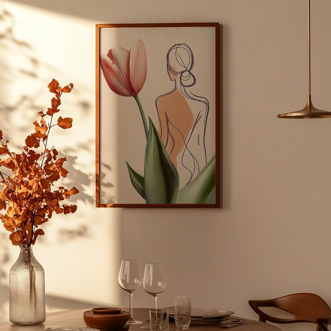 Tulip Line Drawing Abstract Woman Silhouette Feminine Art Poster - Image 2