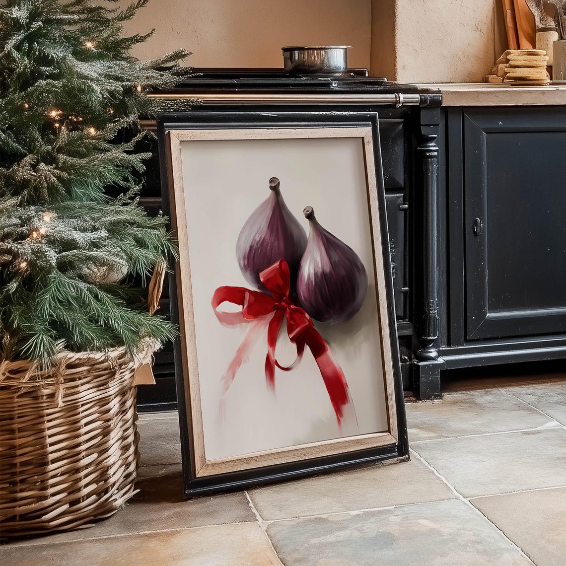 Purple Figs Tied With Red Satin Bow Rustic Fruit Kitchen Art Poster