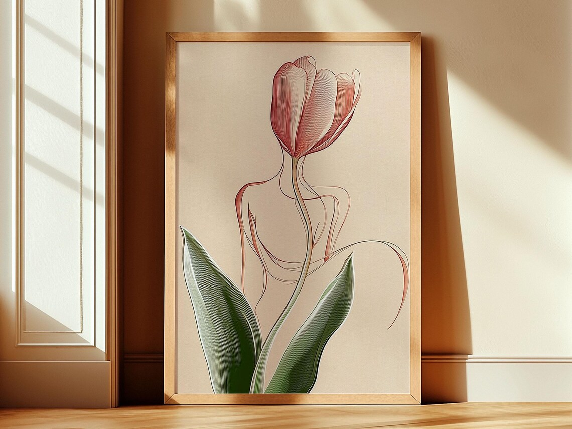 Tulip Woman Body Line Art Elegant Minimalist Floral Decor Poster