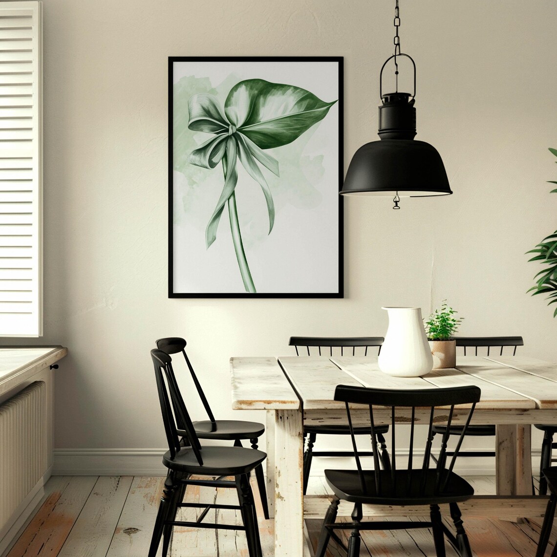 Sage Green Tropical Leaf with Ribbon Bow Botanical Art Poster - Image 2