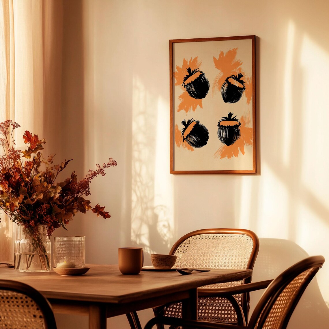 Abstract Acorn Sketch Set Orange Brushstroke Minimalist Art Poster - Image 2