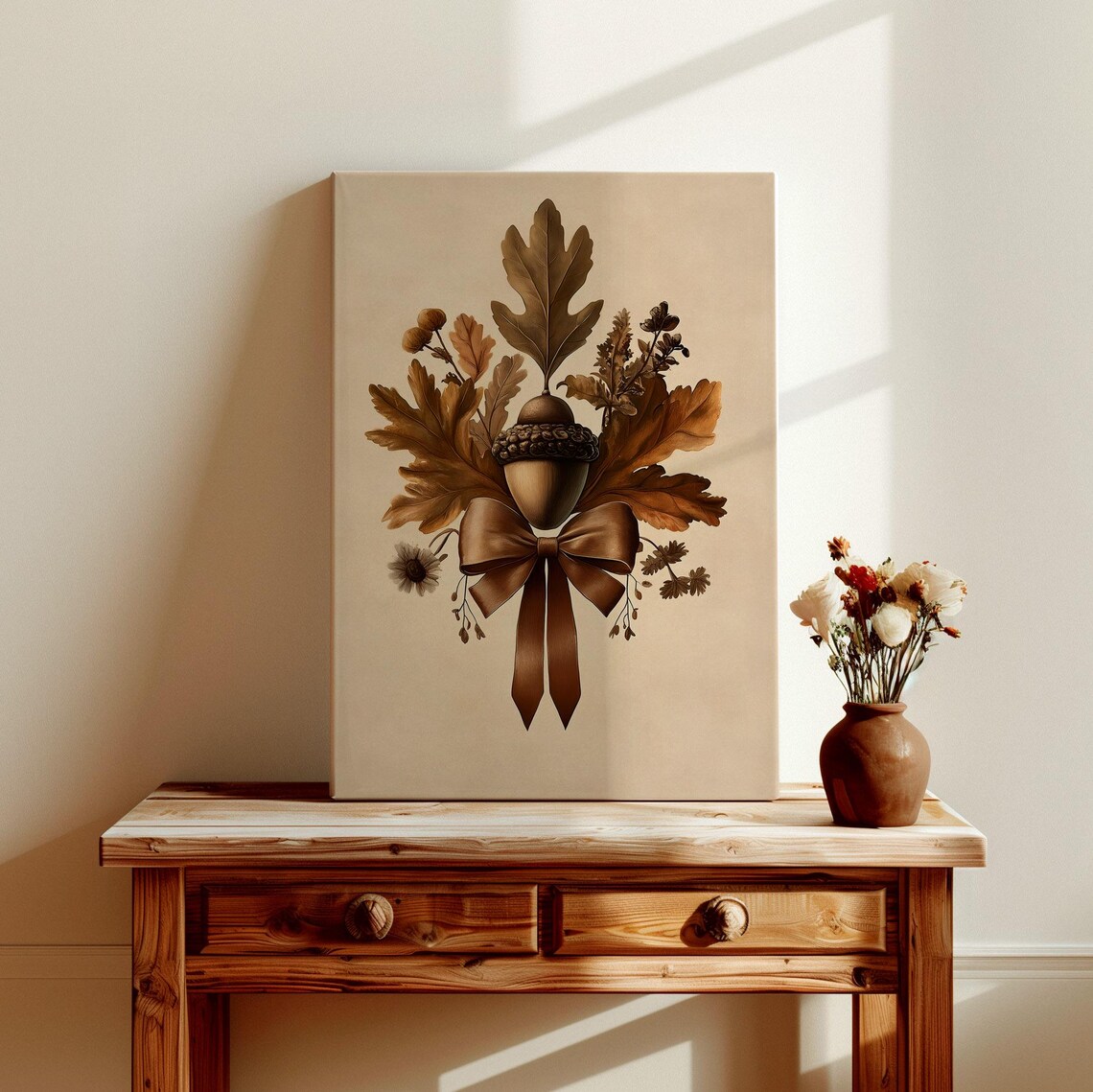 Vintage Acorn Oak Leaf Botanical Illustration Brown Bow Poster - Image 2