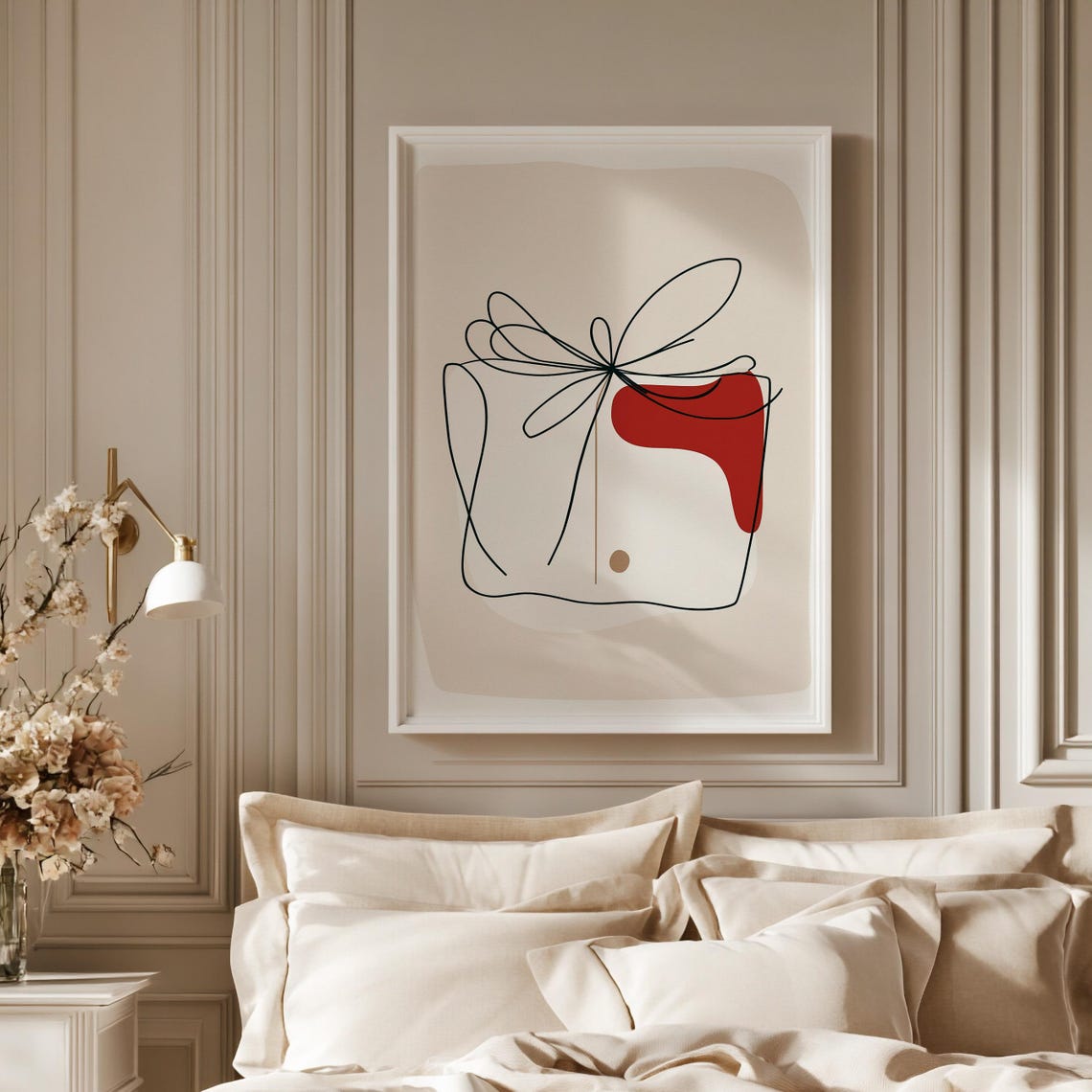 Abstract Line Drawing Christmas Gift Box With Red Shape Art Poster - Image 4