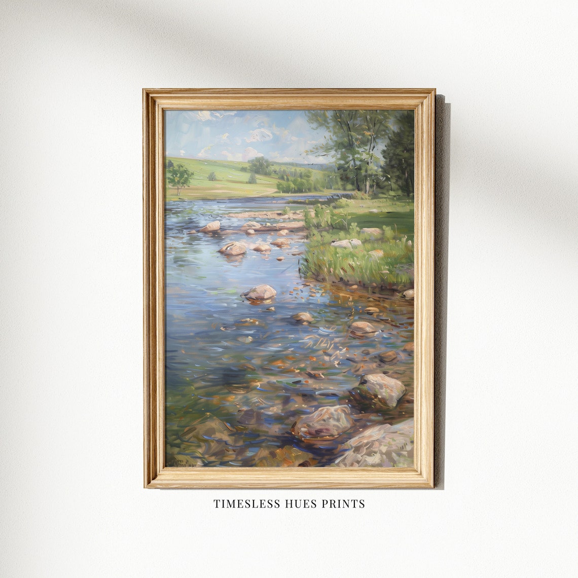 Rocky River Stream Impressionist Summer Landscape Nature Poster