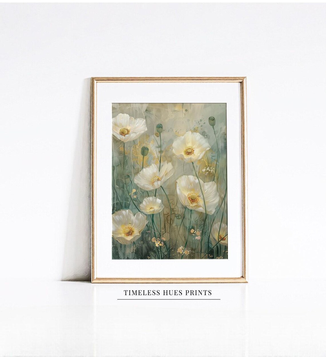 Tall White Poppies Wild Grasses Airy Impressionist Floral Poster