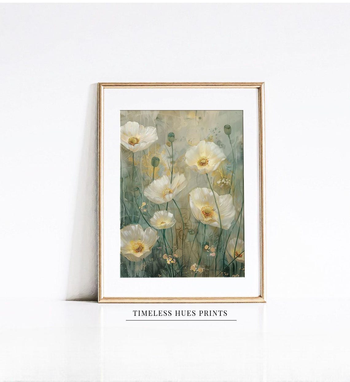 White Poppies Oil Painting Vintage Floral Art Flower Art Poppy Wall Art Botanical Art White Poppy Garden Art