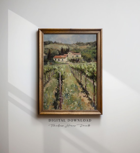 Sunlit Rustic Italian Vineyard Wine Country Farm Painting Poster