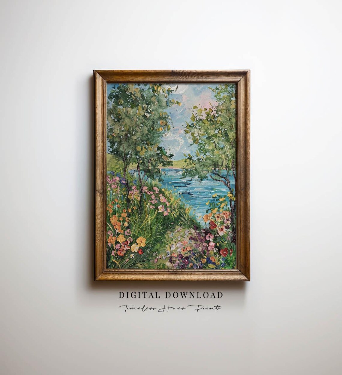 Impressionist Garden Pond Flower Path Monet Style Oil Painting Print