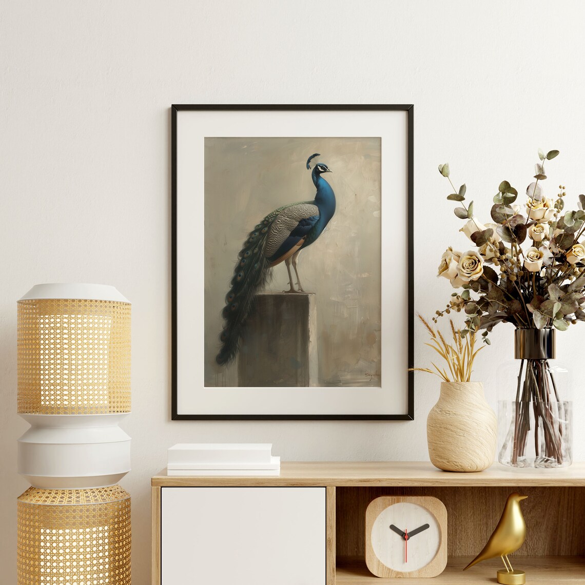 Peacock Antique Bird Sketch Farmhouse Art Print - Image 2