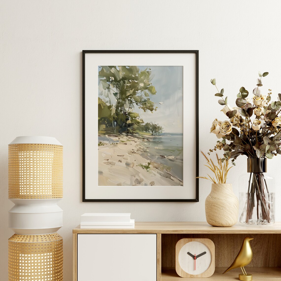 Sunlit Impressionist Beach Shoreline Trees Vintage Coastal Painting Poster - Image 2