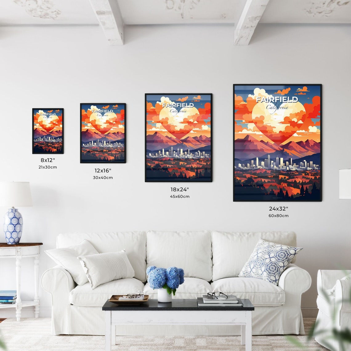 Fairfield California Heart Cloud Sunset Mountains Skyline Poster - Image 3