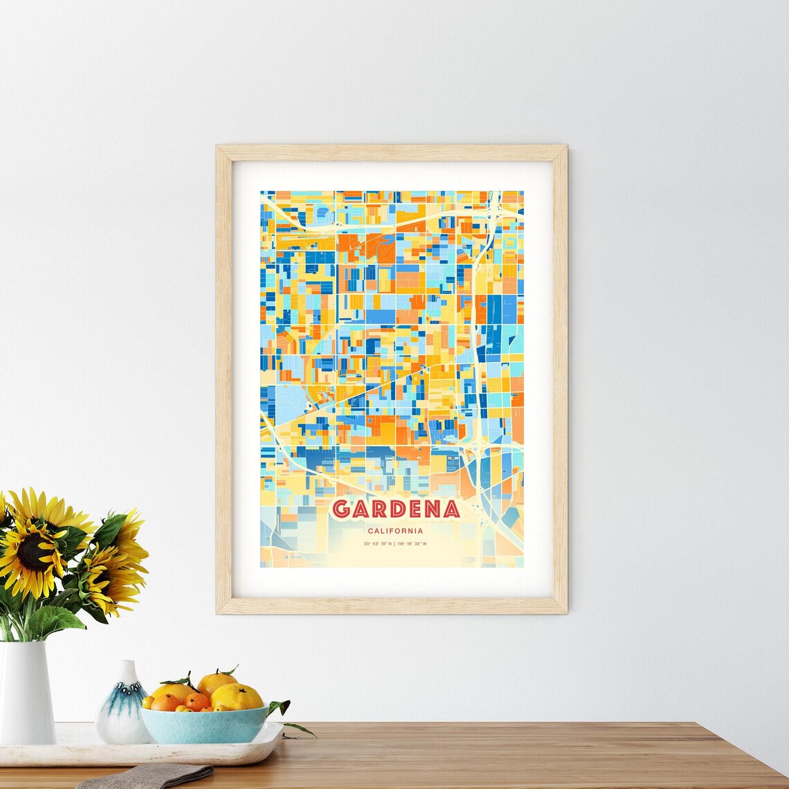 Gardena California Modern Colorful City Street Map Art Poster - Image 2