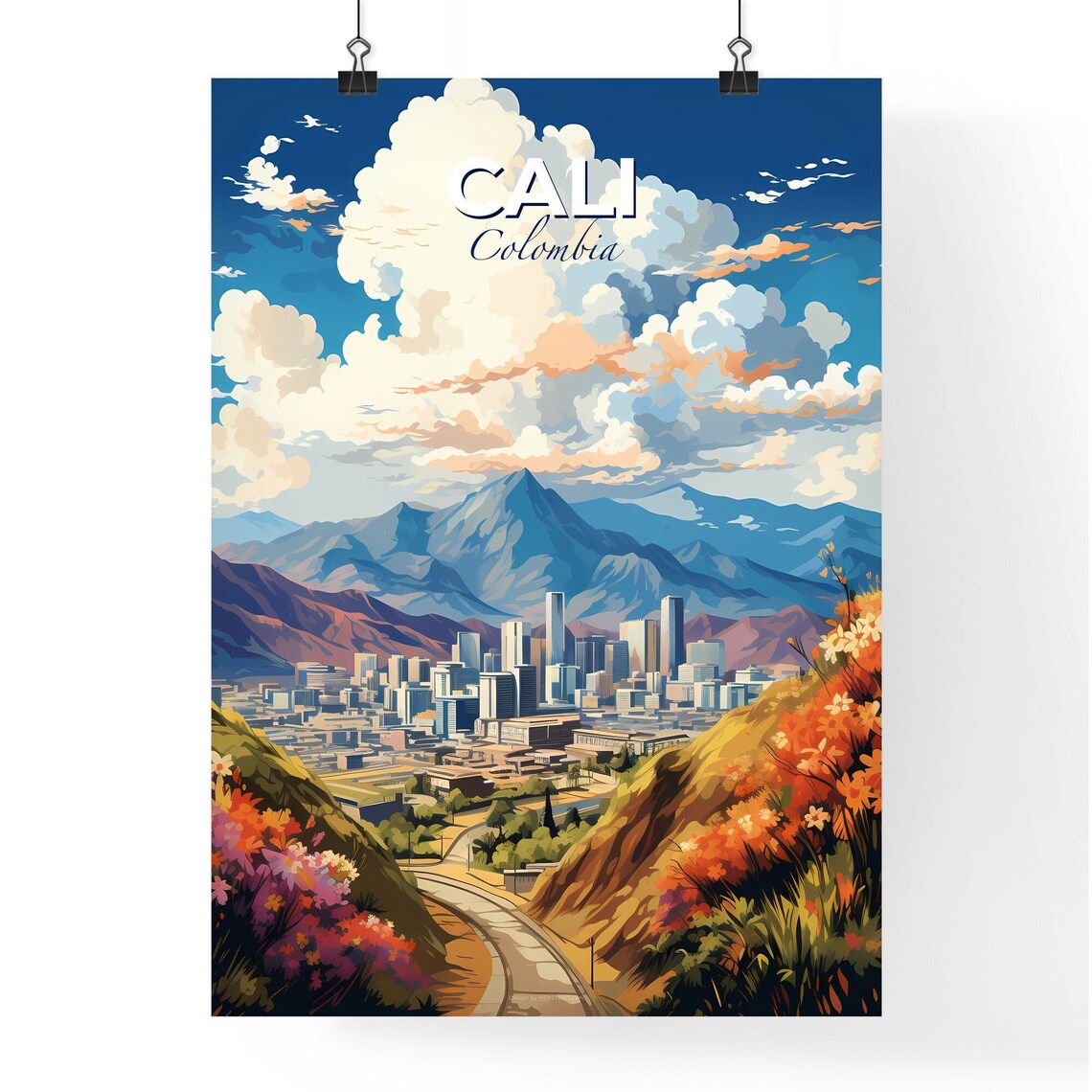 Cali Colombia Bright Bold Scenic Illustrated City Travel Art Poster - Image 4