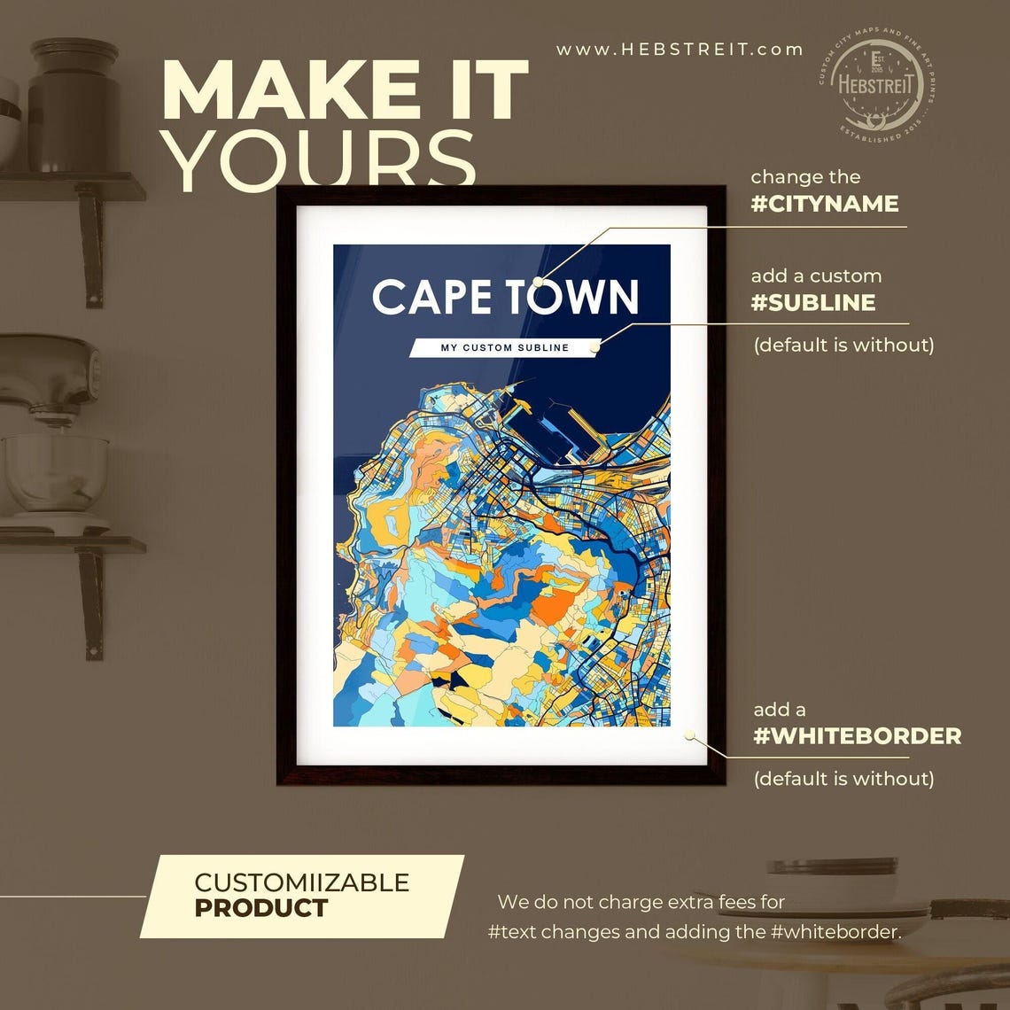 Cape Town South Africa Colorful Coastal City Street Map Poster Art - Image 2