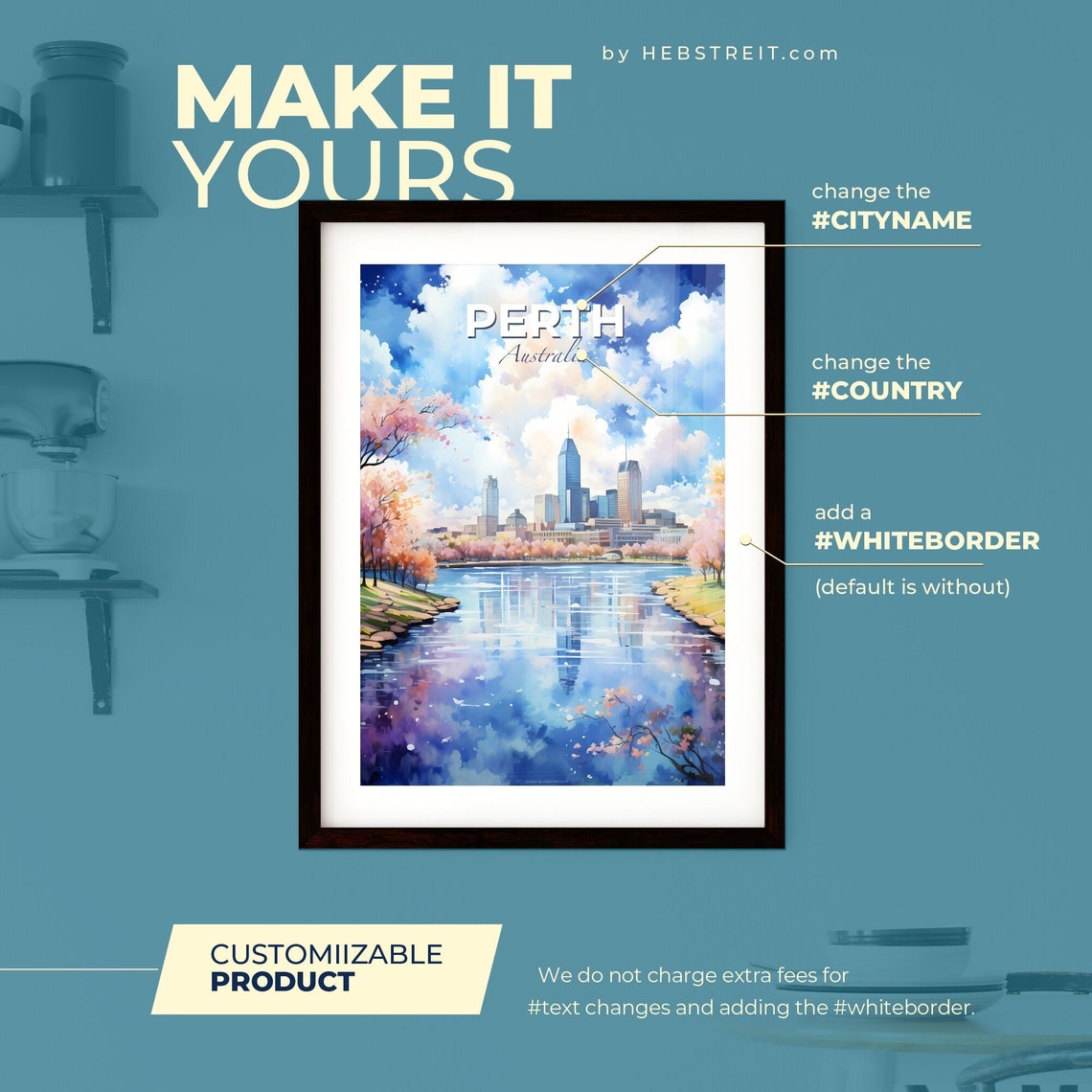 Perth Australia Skyline Water Blossom Reflection Travel Poster - Image 2