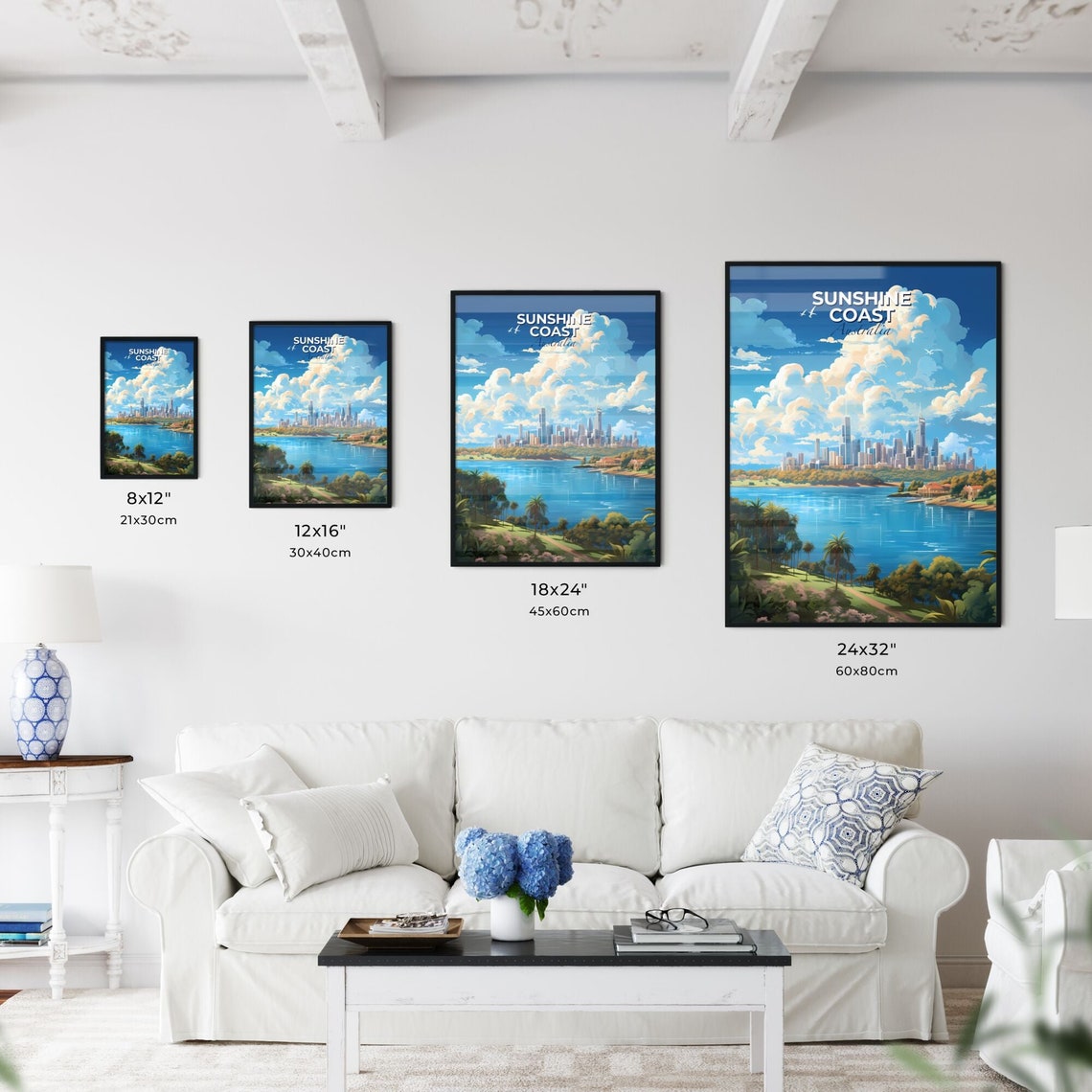 Sunshine Coast Australia Skyline Lake Palm Trees Travel Art Poster - Image 3