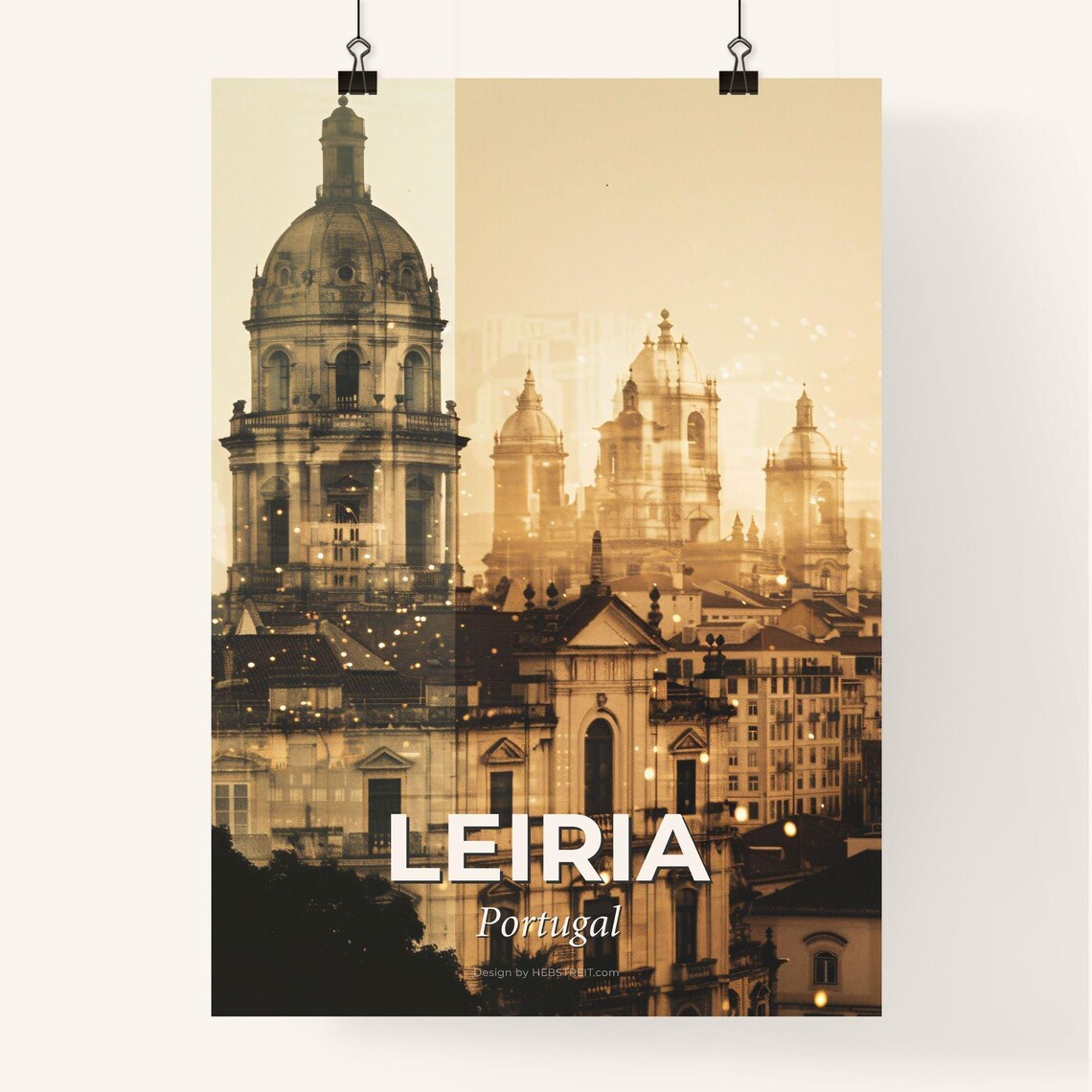 Leiria Portugal Sepia Cathedral Domes Vintage Skyline Art Poster - Image 4
