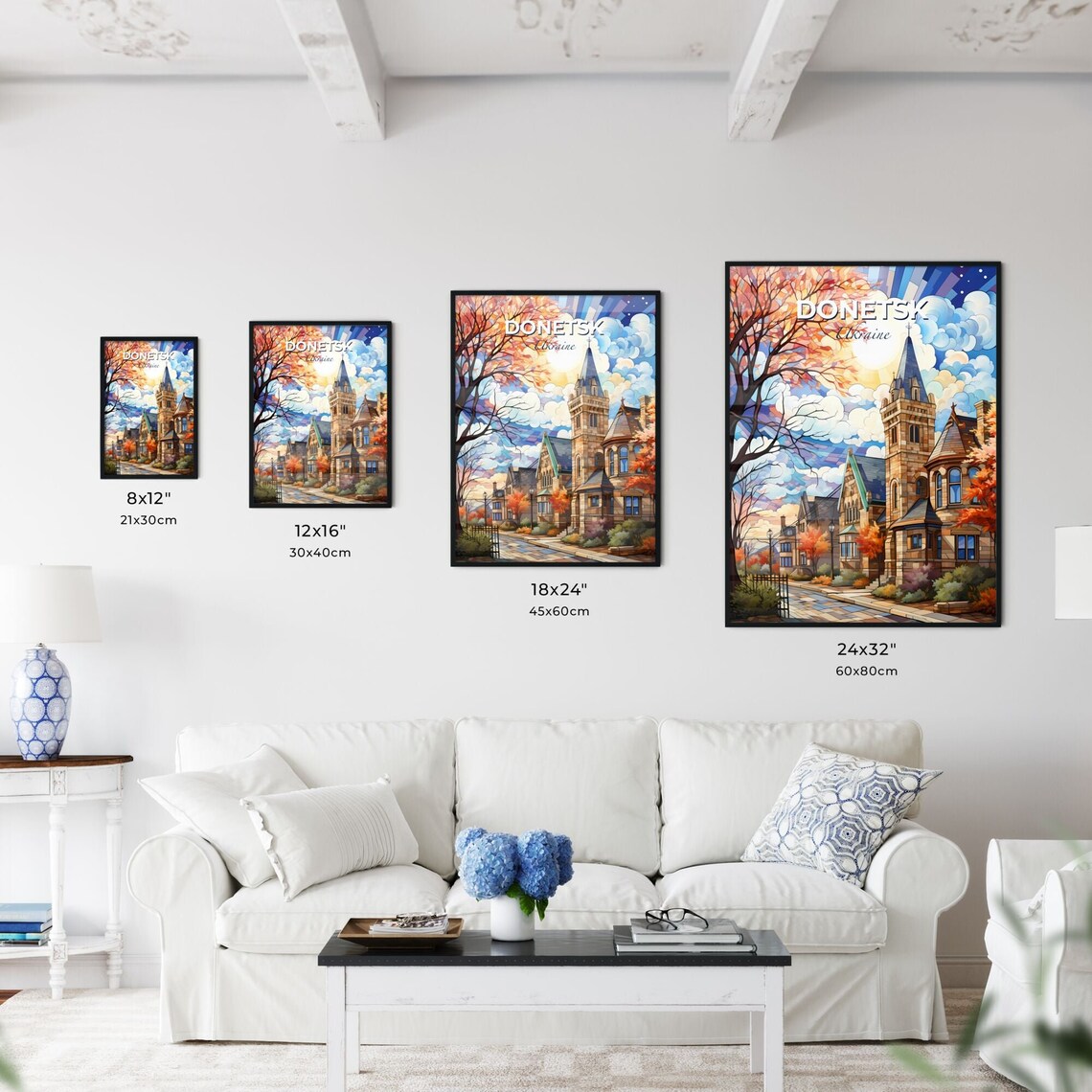 Donetsk Ukraine Stained Glass Church Autumn Trees Art Poster - Image 3