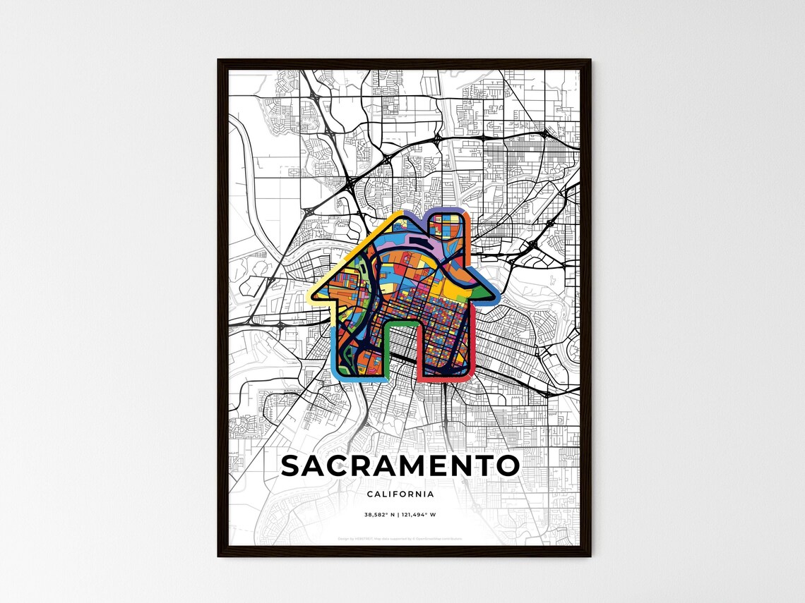 Sacramento California Minimal Map Art With Colorful Heart Icon Poster - Image 3