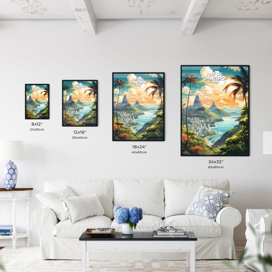 Rio de Janeiro Brazil Tropical Beach Palm Trees Mountain Sunset Poster - Image 3