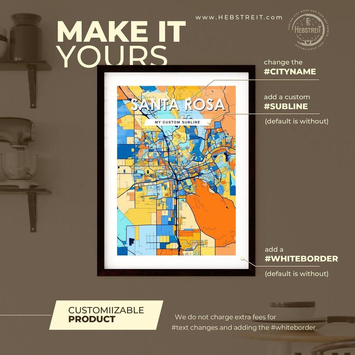 Santa Rosa California City Map Poster Vibrant Modern Home Decor - Image 2