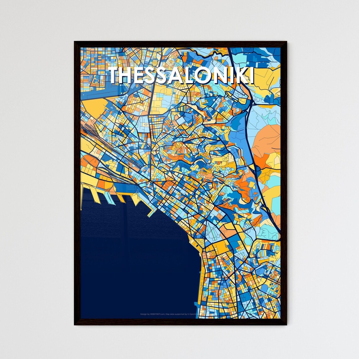 Thessaloniki Greece Vibrant Colorful Modern City Street Map Art Poster
