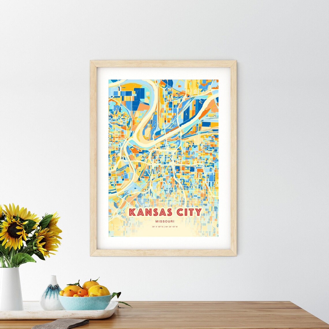 Kansas City Missouri Colorful City Map Art Coordinates Poster - Image 2