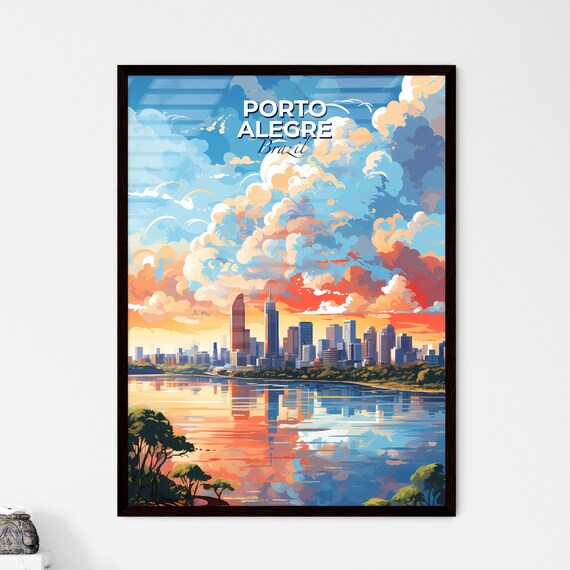 Porto Alegre Brazil City Sunset Skyline Vintage Travel Poster