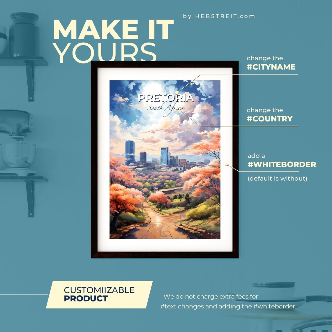 Pretoria South Africa Pink Blossom City Skyline Travel Poster - Image 2