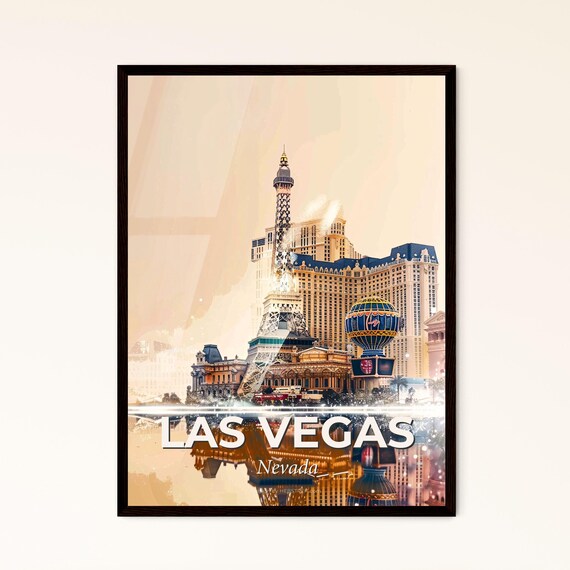 Las Vegas Nevada Eiffel Tower Casino Lights Travel Art Poster