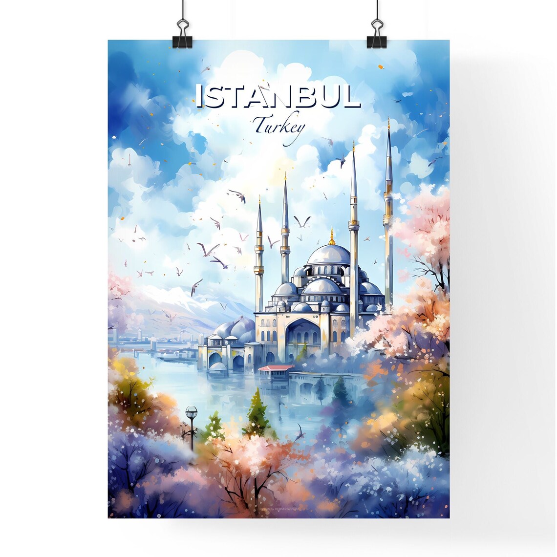 Istanbul Turkey Grand Mosque Minarets Over Water Travel Poster - Image 4