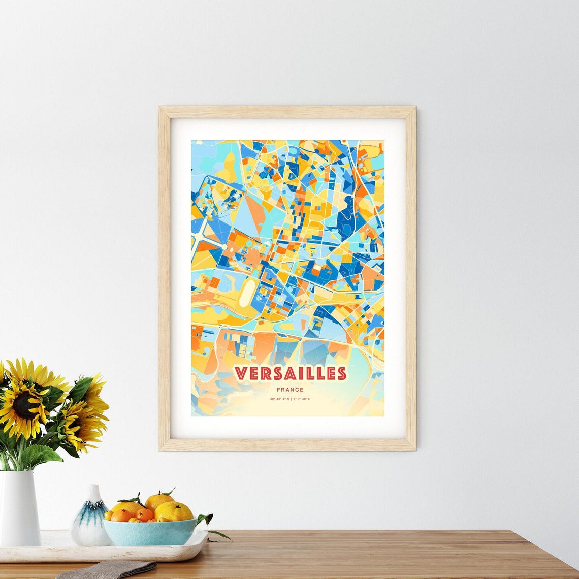 Versailles France Colorful Blue Orange Map Art Poster Wall Decor - Image 2