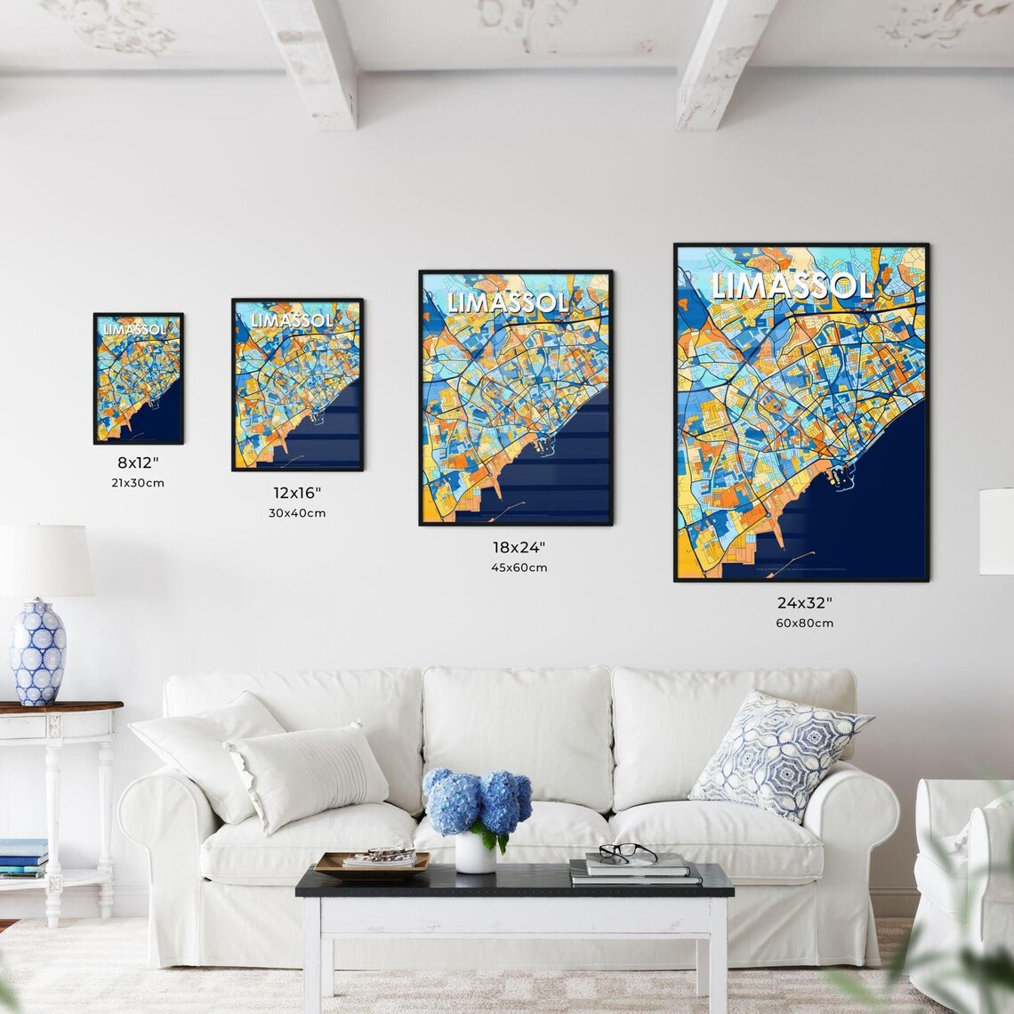 Limassol Cyprus Colorful Blue and Orange Coastal City Map Poster - Image 3