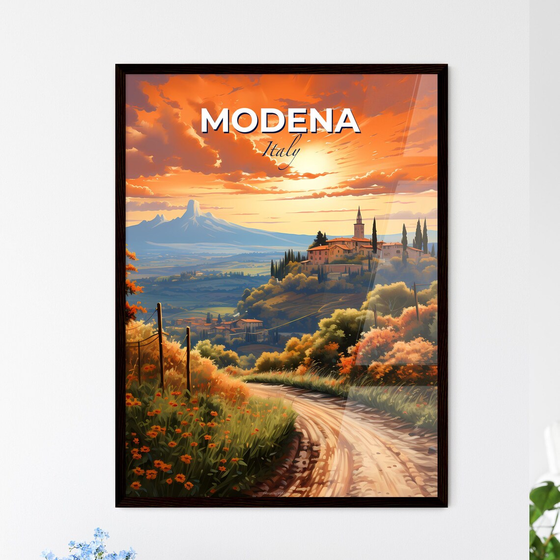 Modena Italy Hilltop Village Sunset Country Road Travel Poster