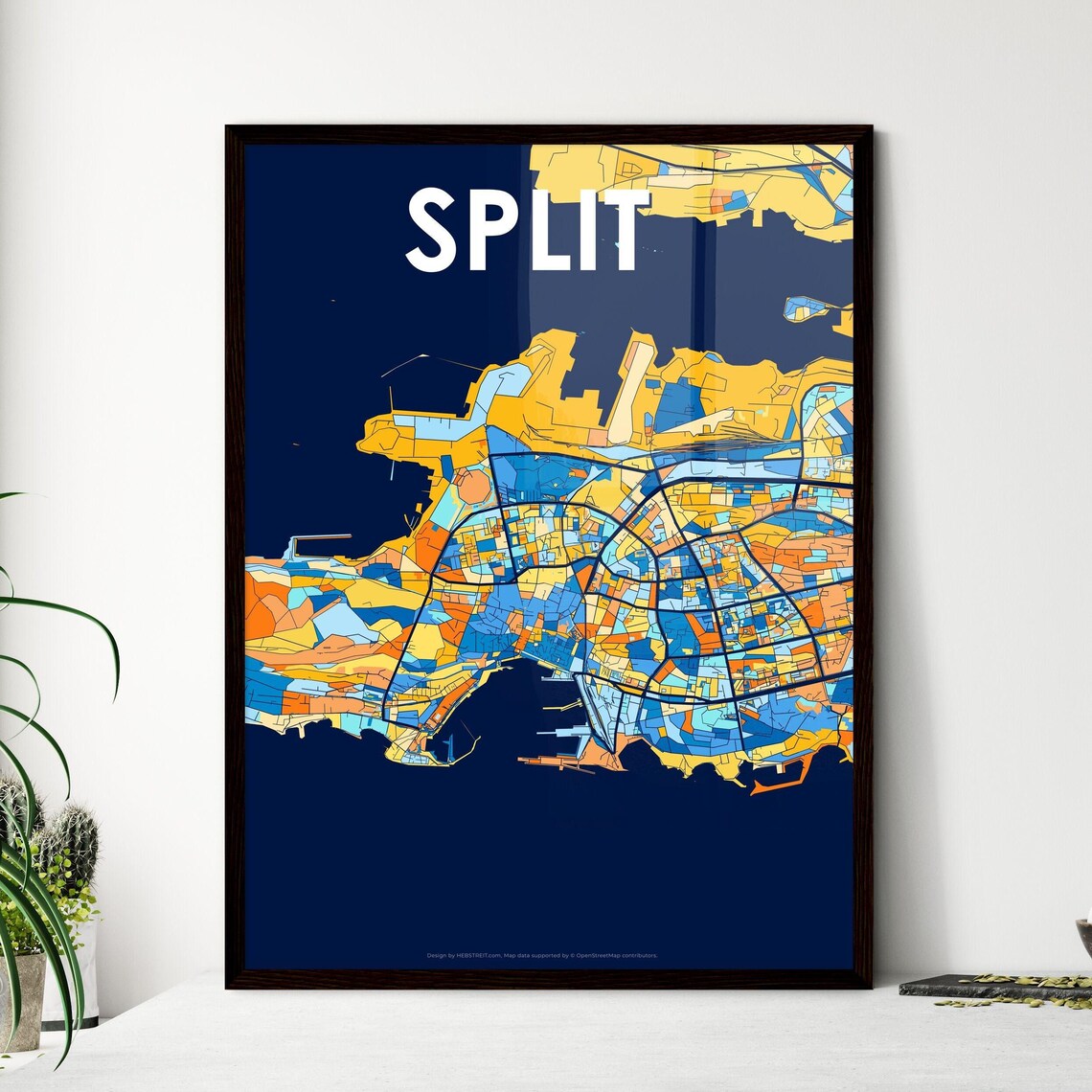 Split Croatia Coastal Colorful Blue Orange City Map Art Poster