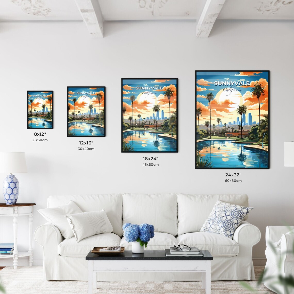 Sunnyvale California Pool Palm Trees Sunset Resort Skyline Poster - Image 3