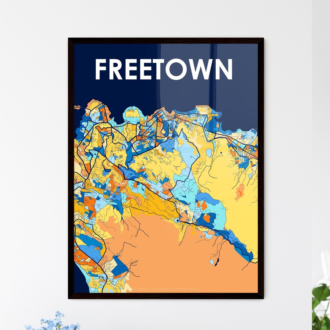 Freetown Sierra Leone Bold Blue Orange City Street Map Art Poster